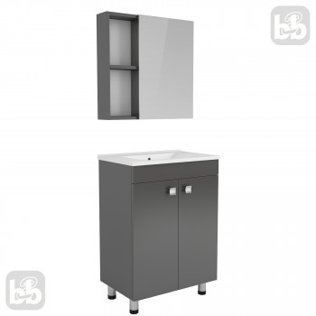 Комплект мебели RJ ATLANT 60см серый: тумба напольная + зеркальный шкаф 60*60см + умывальник мебельный
