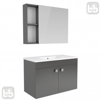 Комплект мебели RJ ATLANT 80см серый: тумба подвесная + зеркальный шкаф 80*60см + умывальник мебельный