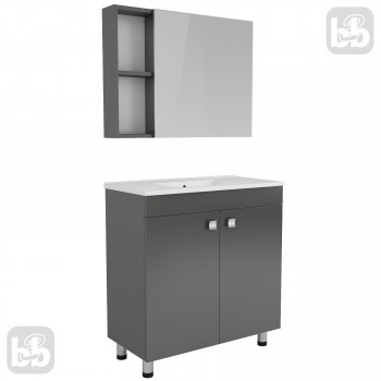 Комплект мебели RJ ATLANT 80см серый: тумба напольная + зеркальный шкаф 80*60см + умывальник мебельный