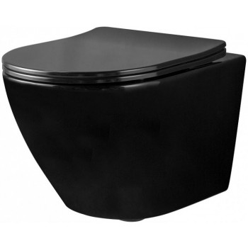 Чаша унитаза Rea Сarlo Mini Flat без ободка, сиденье дюропласт (black)
